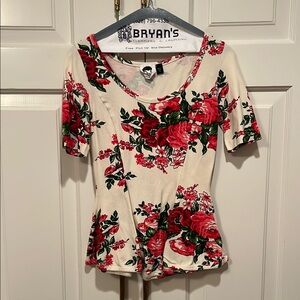 Betsey Johnson White Peplum Blouse Short Sleeve